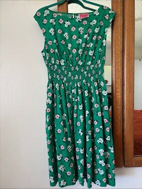 Kate Spade Green Floral Smocked Midi Dress XL + Matching Cardigan 2X NWOT